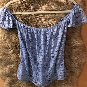 Baby blue lace off the shoulder shirt!
