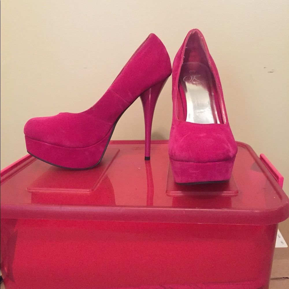 Hot pink suede heels