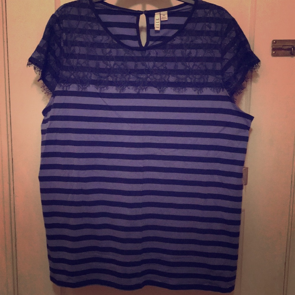 Elle Striped Top with Lace XXL NWOT