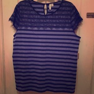 Elle Striped Top with Lace XXL NWOT