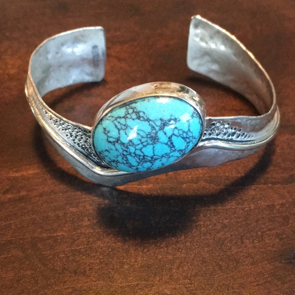 Handmade genuine turquoise and silver bracelet