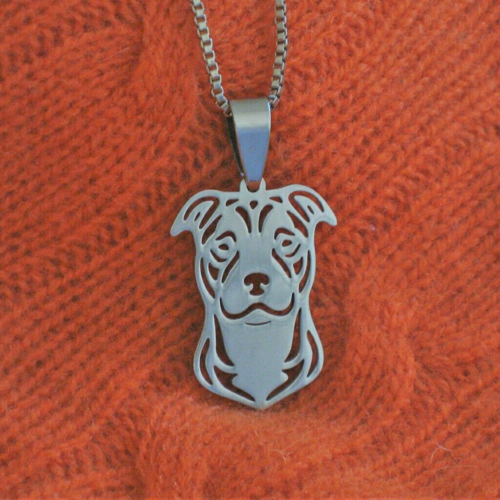 Stainless Steel Smiling Pit Bull Charm Necklace