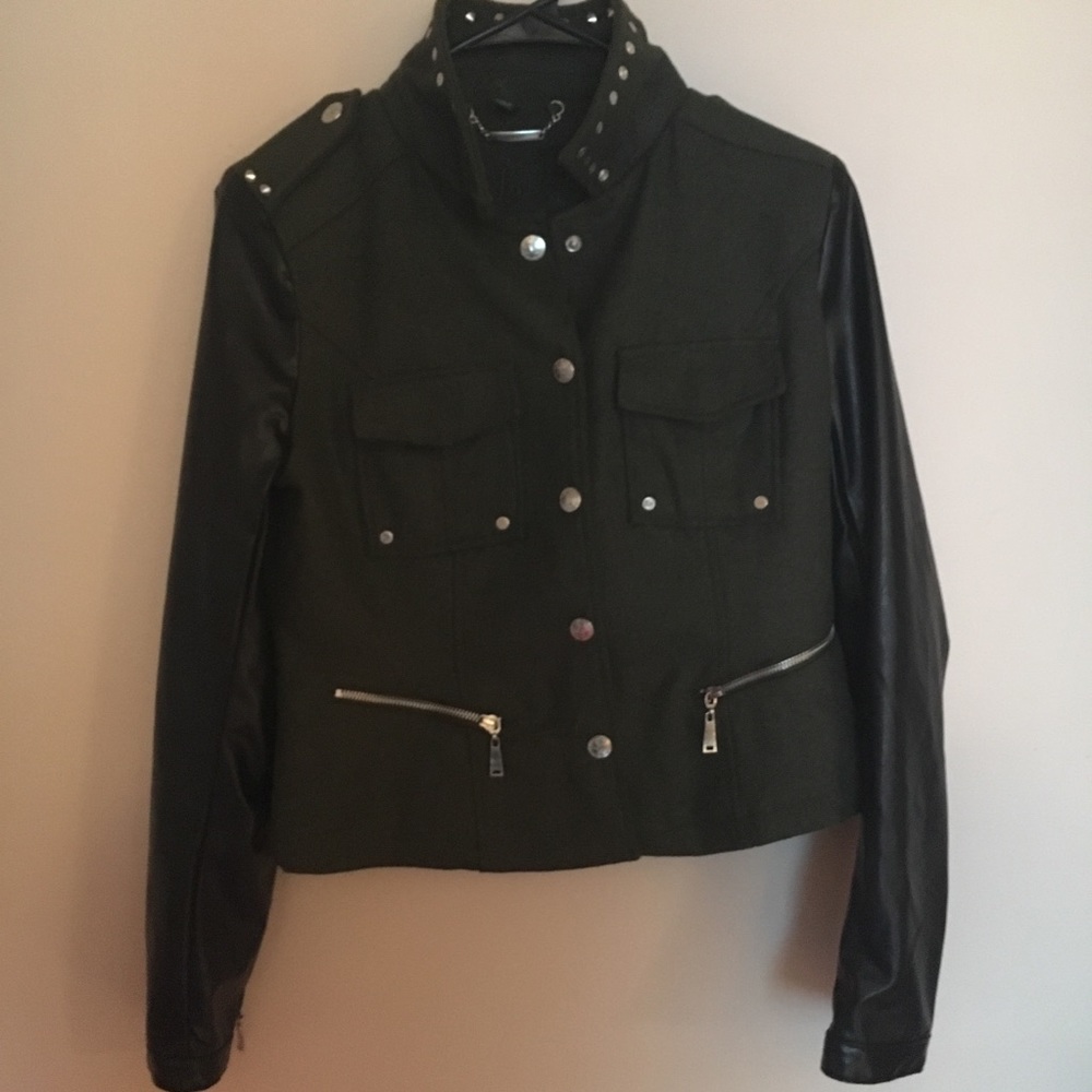 black and green moto jacket