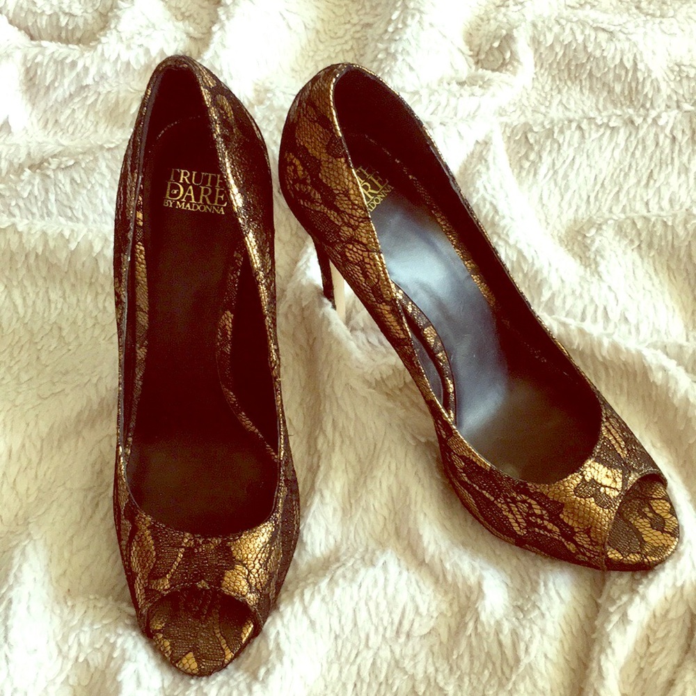 Truth or Dare by Madonna Gold Lace Heels