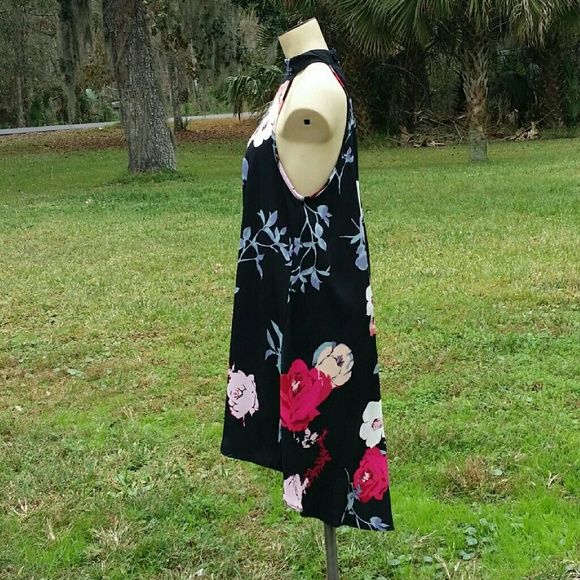 Black Floral High Neck High Low Dress Size Medium - Picture 3 of 6