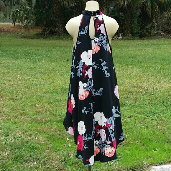 Black Floral High Neck High Low Dress Size Medium - Picture 4 of 6