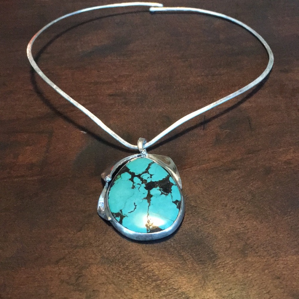 Genuine authentic turquoise and silver necklace.