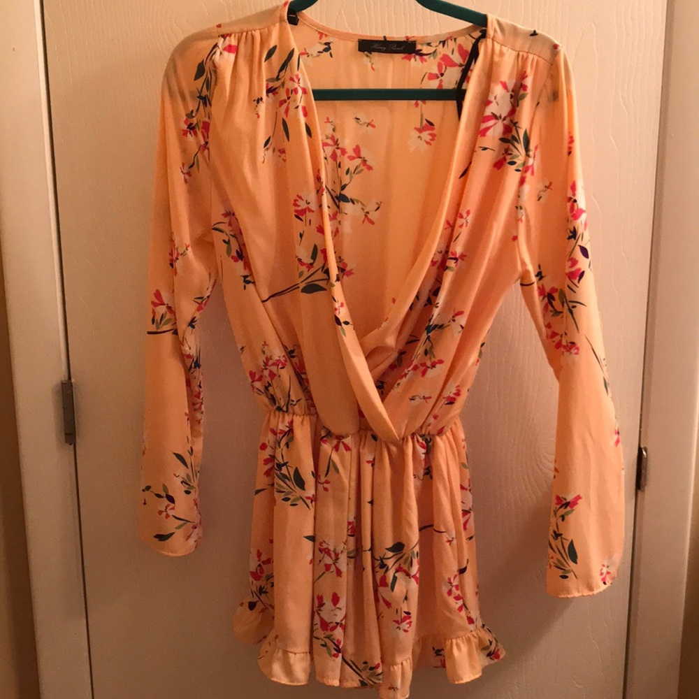 Honey Punch peach floral romper