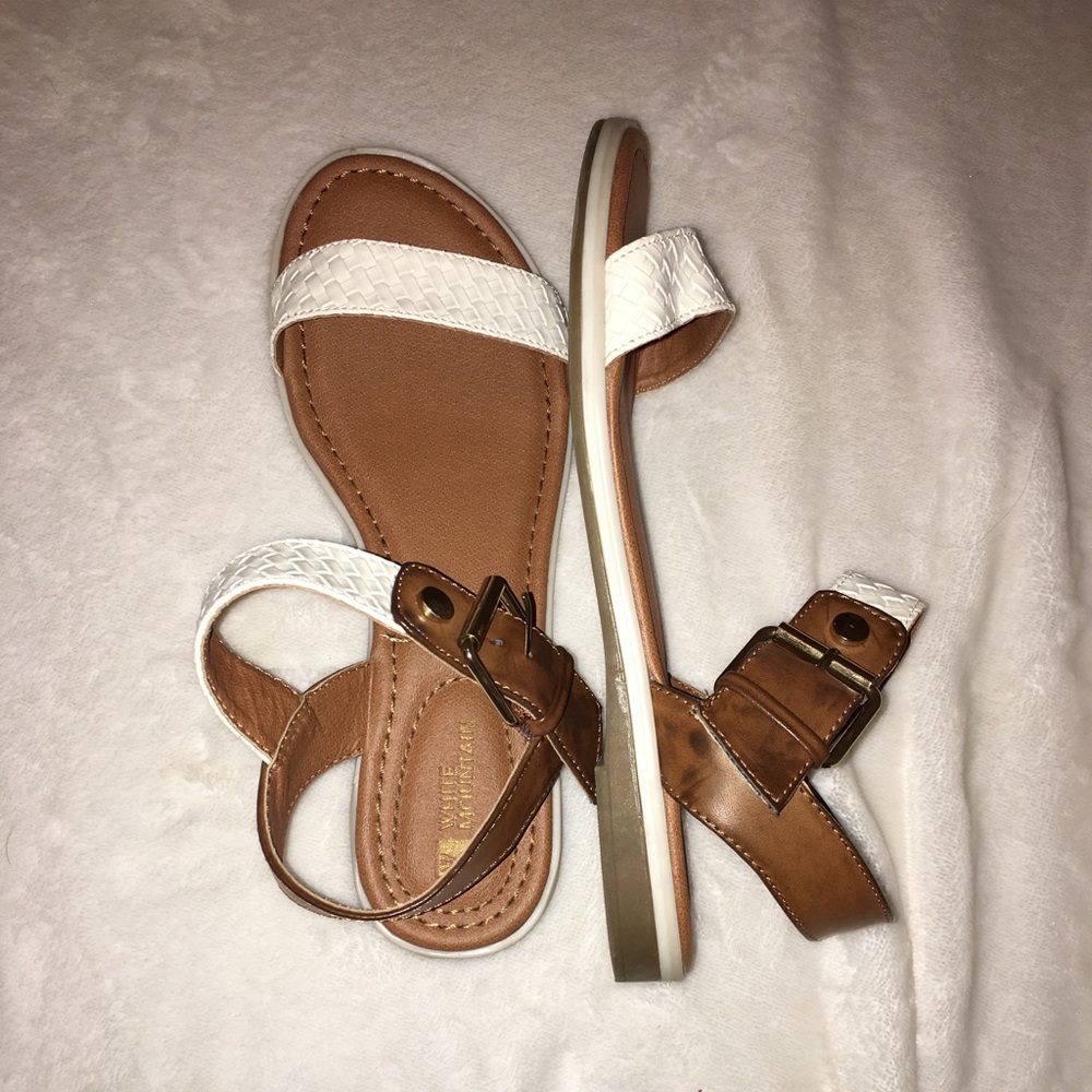 White and brown gladiator sandals