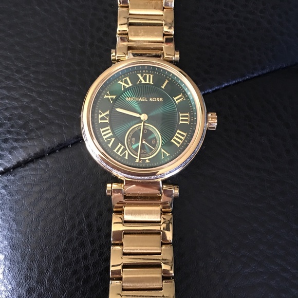 Gold Michael Kors watch with a green face main image 4