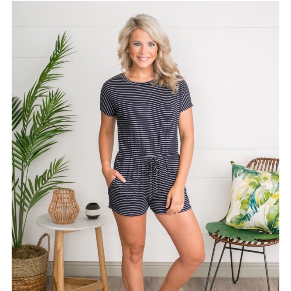 Navy and White Striped Romper new