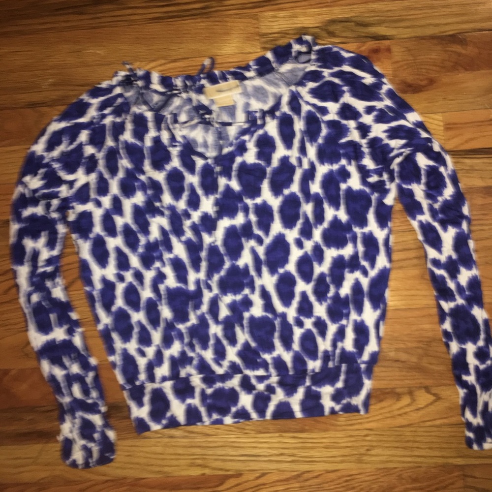 Michael kors long sleeve blue cheetah knit top Xs