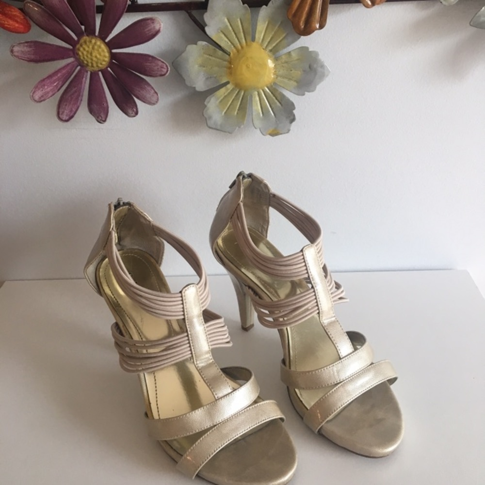 Strappy Open Toe Beige High Heel Sandals Size 8