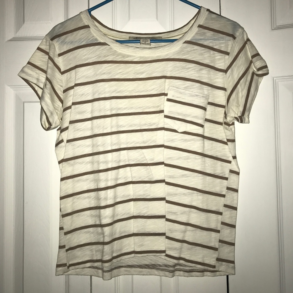 White and beige striped tshirt
