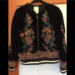 Anthropologie Embroidered Velvet Bomber Size Small