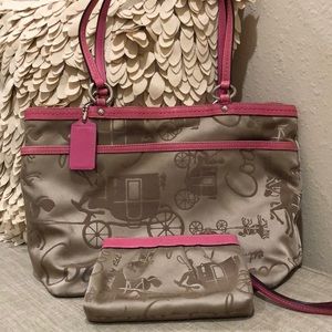 PINK TRIM COACH BAG with MATCHING WRISTLET