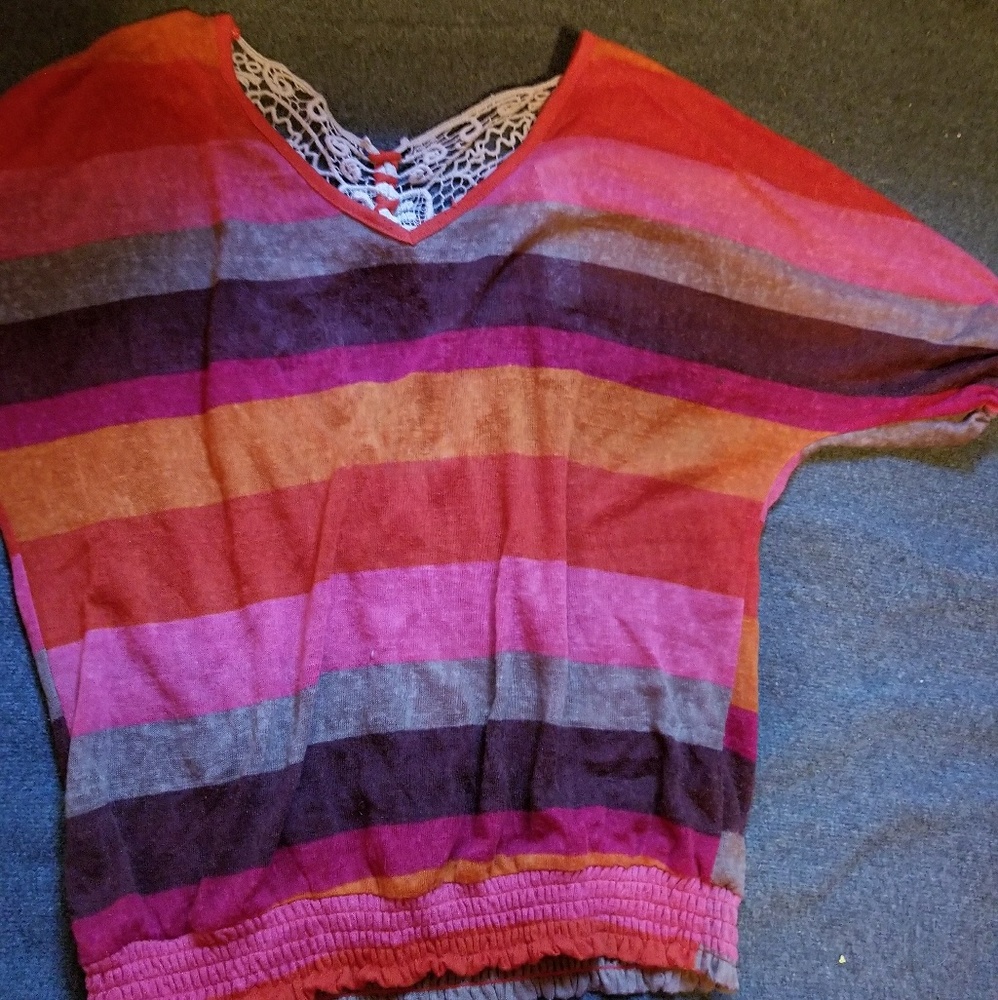 Spoiled multicolored shirt w/lace butterfly back