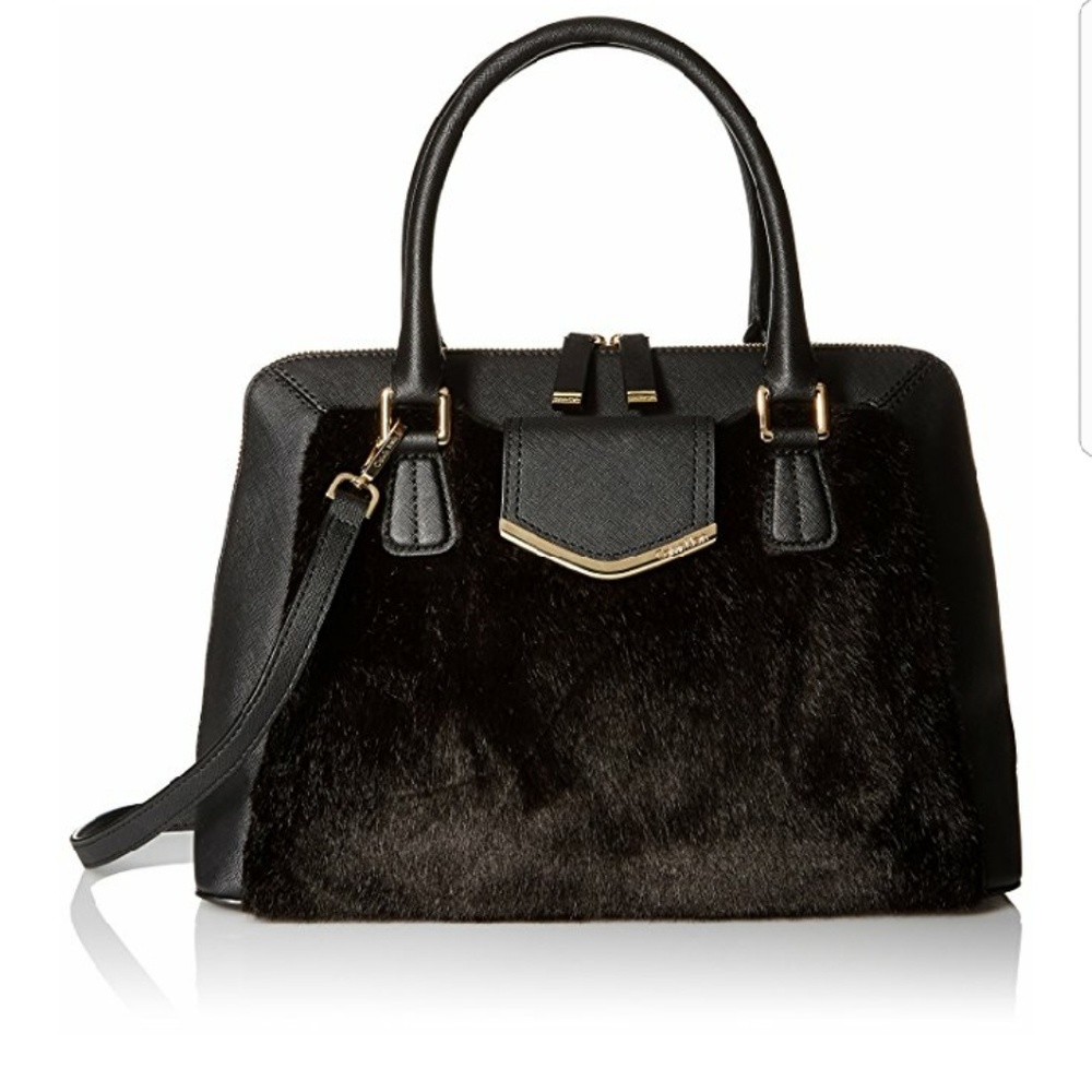 Calvin Klein My Corner Saffiano Fuax Fur Satchel