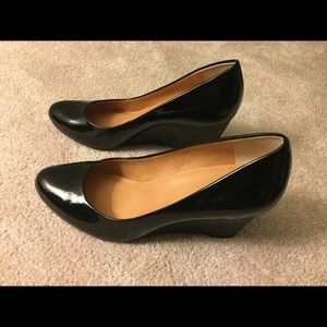 J. Crew Sylvia Black Patent Wedges, Size 9