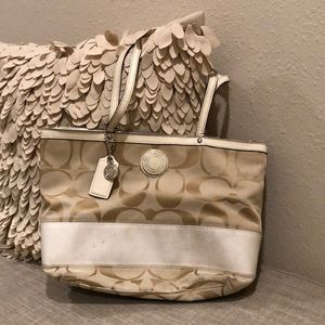 CREAM STRIPE COACH BAG