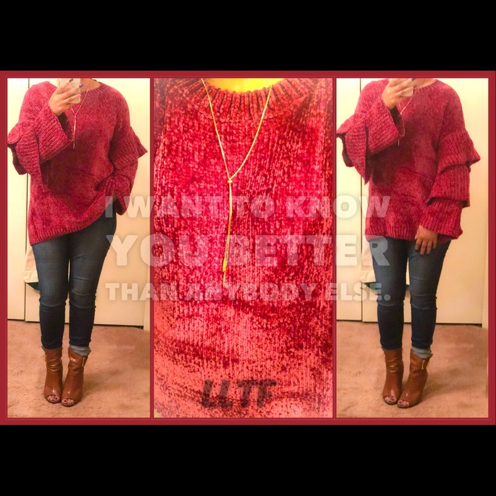 Chenille Pullover Knit Sweater-WINE - Picture 3 of 6