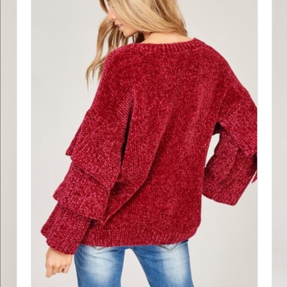 Chenille Pullover Knit Sweater-WINE - Picture 5 of 6