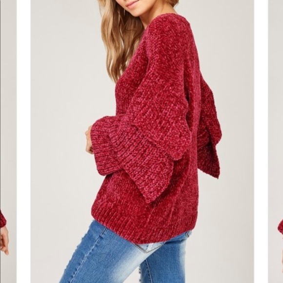 Chenille Pullover Knit Sweater-WINE - Picture 6 of 6