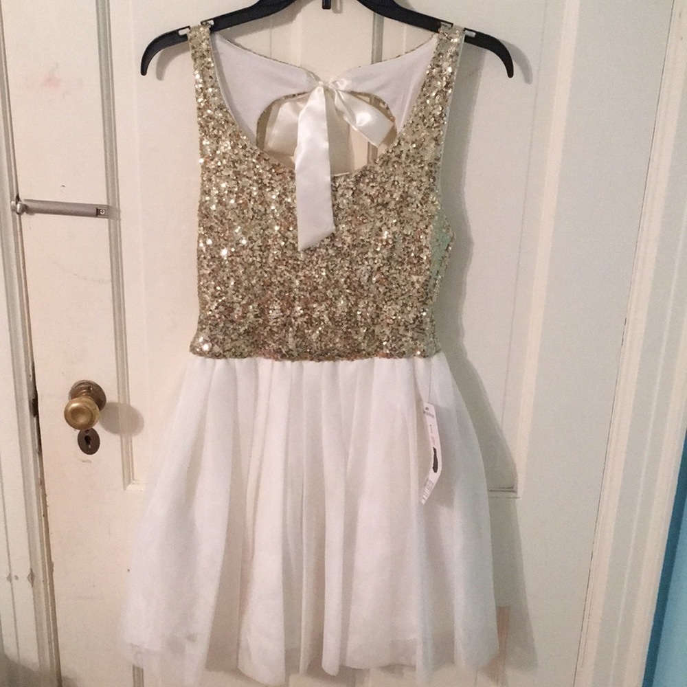Gold and White Short Prom Dress