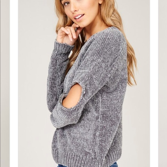LAST ONE/SMALL Cold Elbows Chenille Sweater- GREY - Picture 8 of 8