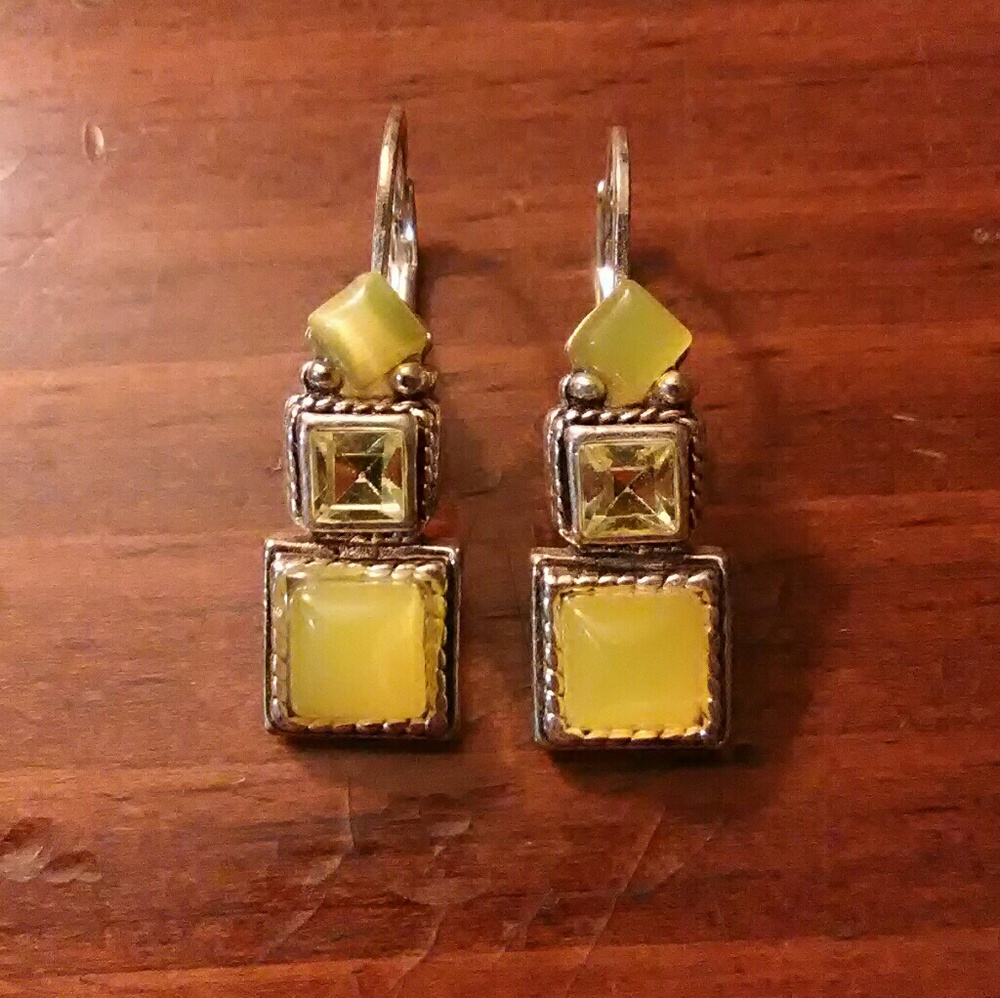 Yellow and silver faux citrine earrings