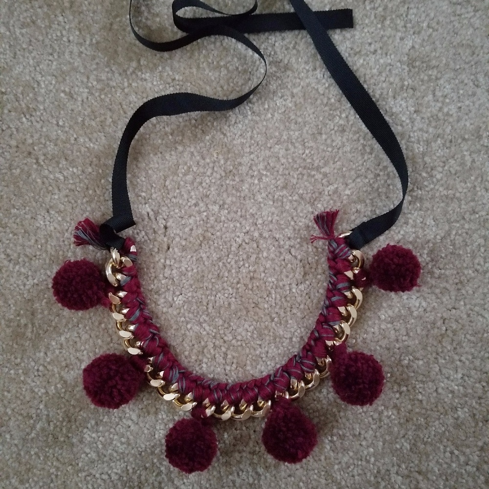 Braided Pom Pom Chain Necklace