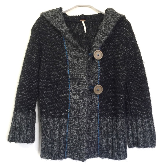 Free People Sweaters - Free People large button hooded knit sweater M