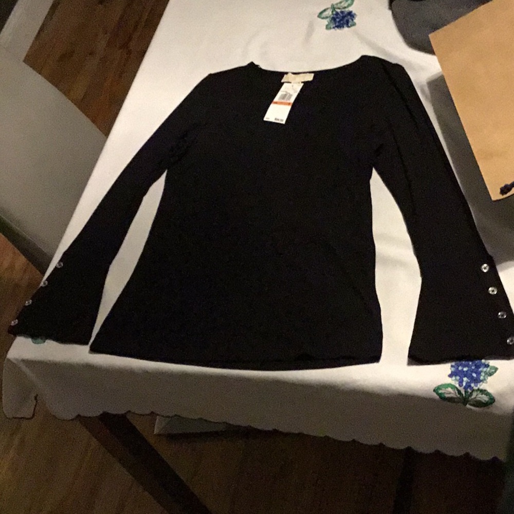 Michael Kors Ribbed Black Long Sleeve Shirt