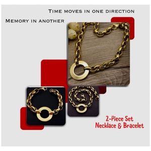 2pc Stainless Steel Jewelry RoundNecklace Goldtone