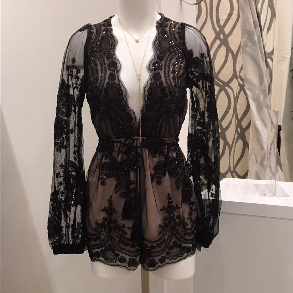 Black lace sequined romper NWOT