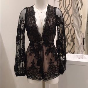 Black lace sequined romper NWOT