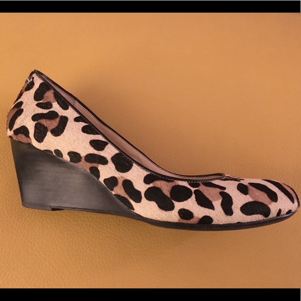 CALVIN KLEIN Baylor Pony Hair Leopard Wedge Heels