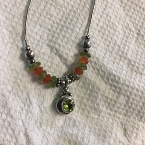 Silver 925 necklace with green stone and orange:)