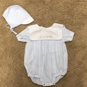 Petit Ami Baby Boy Train Outfit Sz 9 Mo. w/ Bonnet