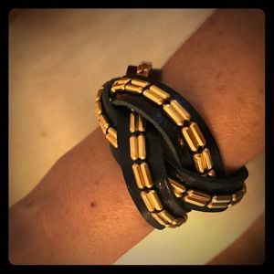 Leather and gold cuff bracelet