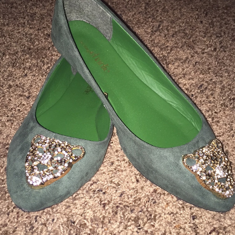 Deep Green Jeweled Flats 💎