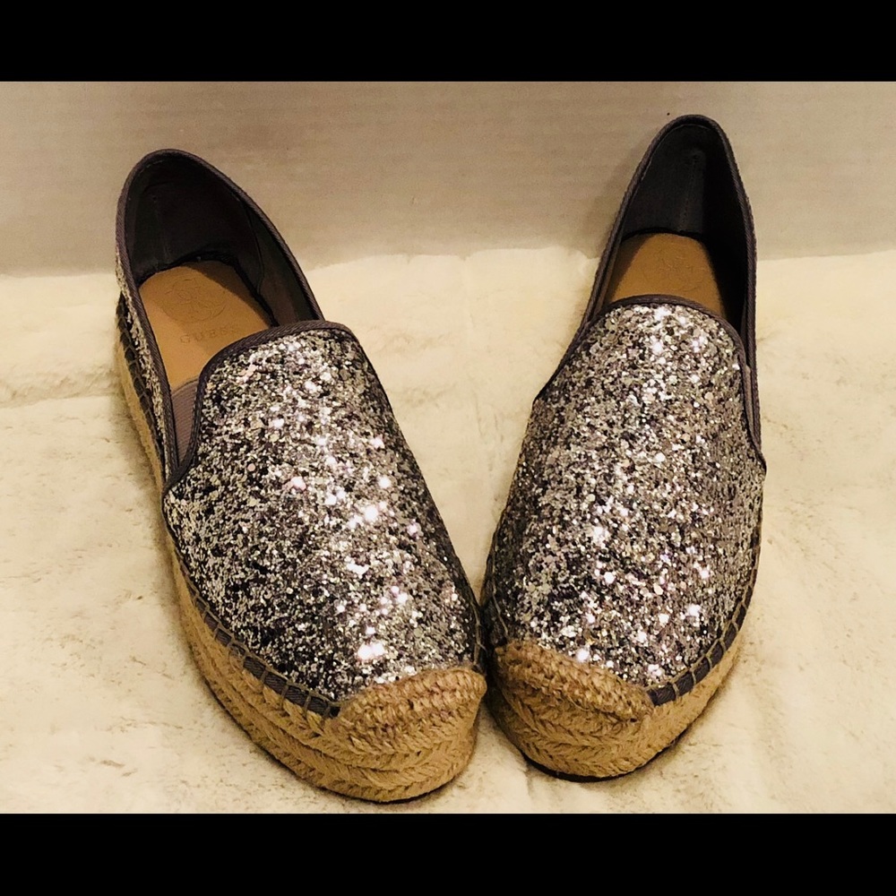 Guess Tava Womens Sequin Silver Espadrilles