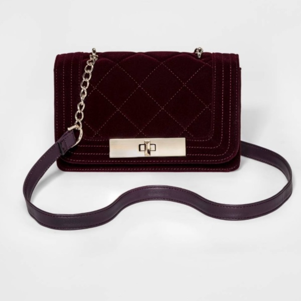 Burgundy Velvet Crossbody Bag