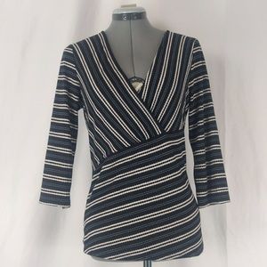 Dana Buchman Black Tie Wrap Stripe Career Blouse