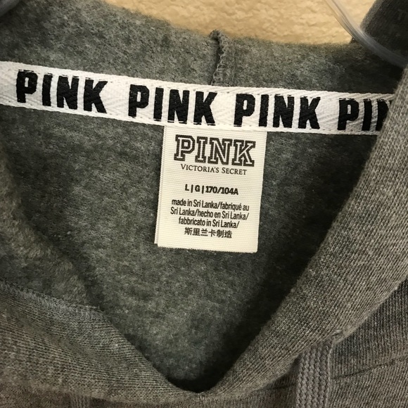 VS PINK LG Gray Cropped Pull-Over Hoodie Sweater - Picture 4 of 5
