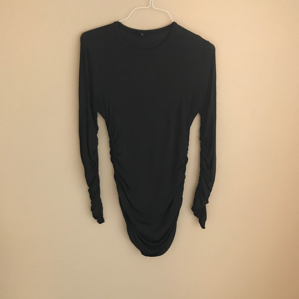 Ruched side and sleeve black tunic top