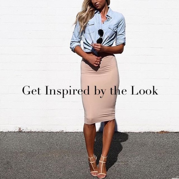 Dusty Pink Fitted Midi Skirt - Picture 4 of 4