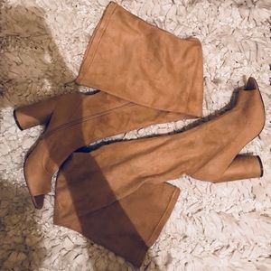 Nude Suede Over the knee boots