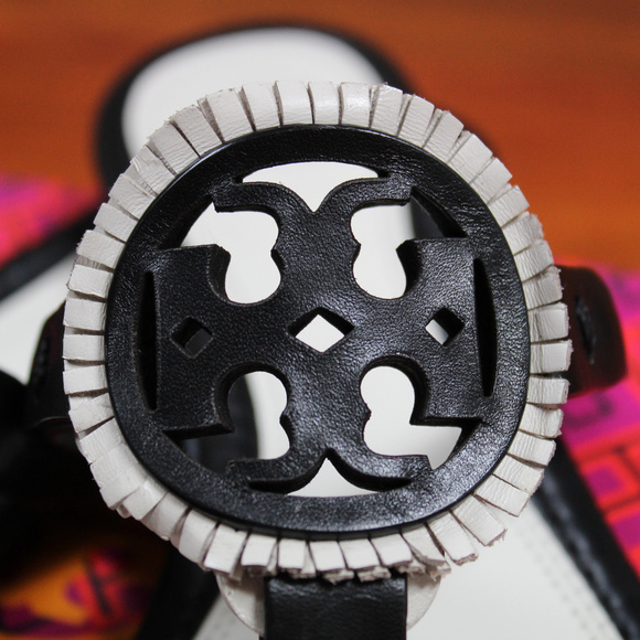 Tory Burch Miller Leather Fringe Logo Sandal Black - Picture 8 of 8