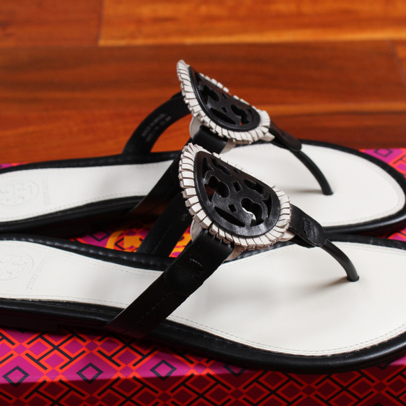 Tory Burch Miller Leather Fringe Logo Sandal Black - Picture 5 of 8